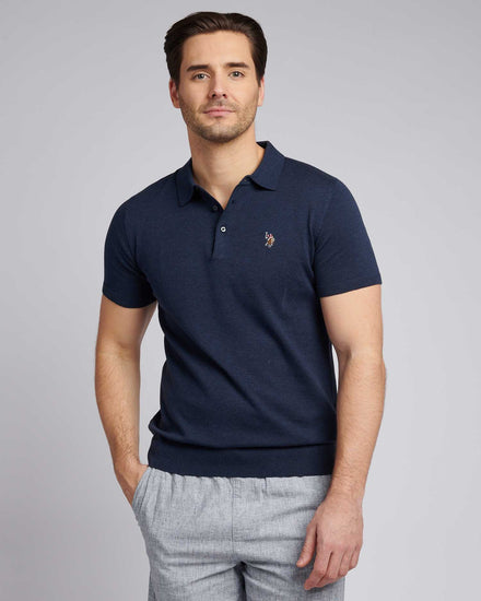 Mens Combed Cotton Polo Shirt in Denim Blue Marl / Multicoloured DHM