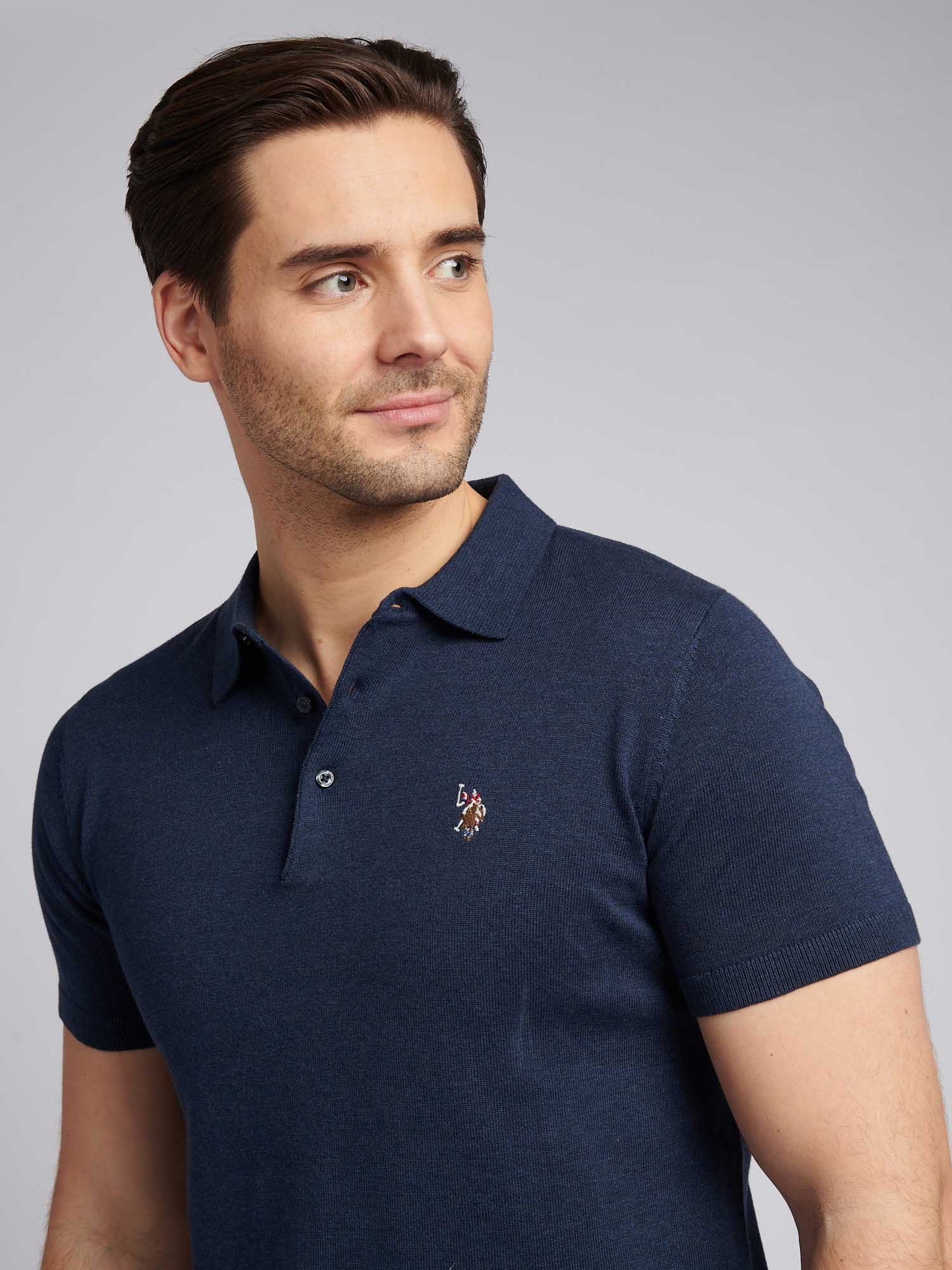 Mens Combed Cotton Polo Shirt in Denim Blue Marl / Multicoloured DHM