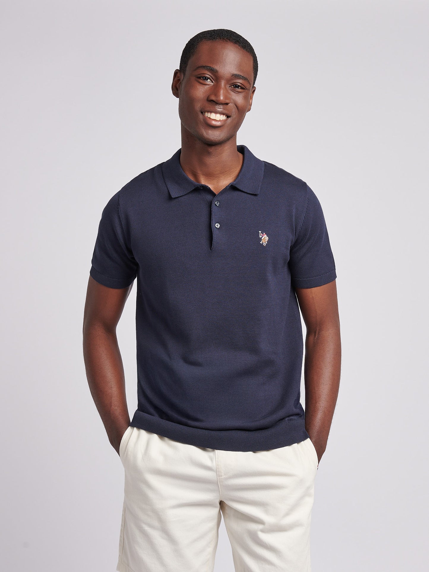 Mens Combed Cotton Polo Shirt in Dark Sapphire Navy / Multi Coloured DHM