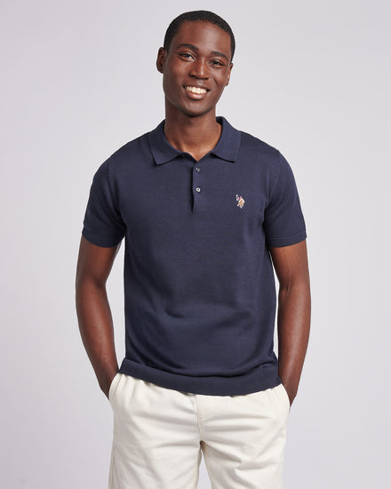 Mens Combed Cotton Polo Shirt in Dark Sapphire Navy / Multi Coloured DHM