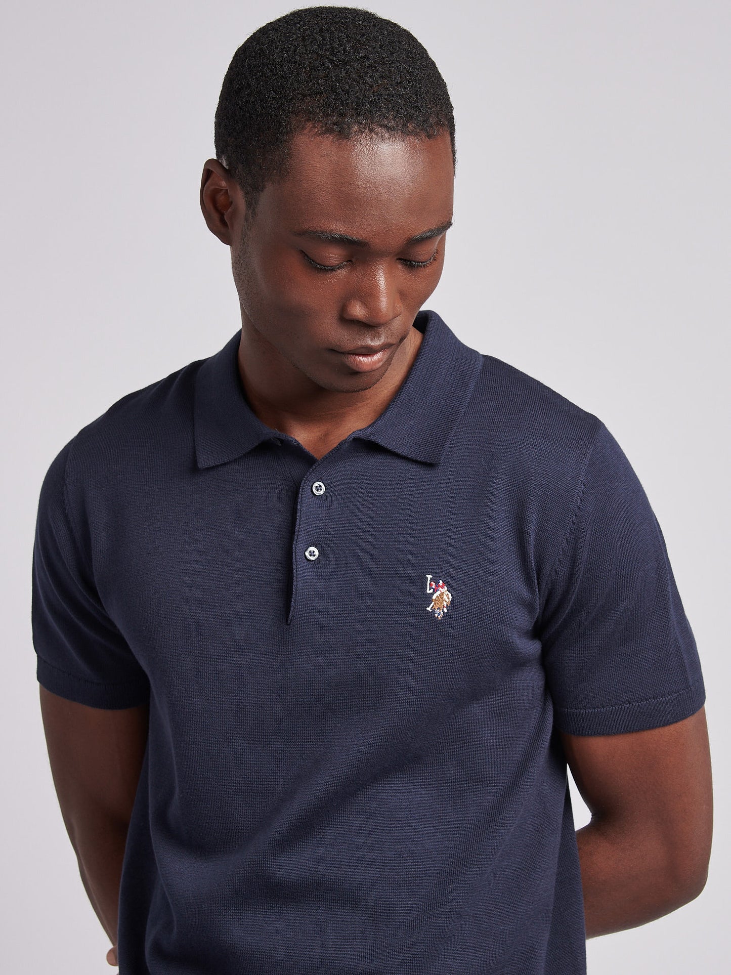 Mens Combed Cotton Polo Shirt in Dark Sapphire Navy / Multi Coloured DHM