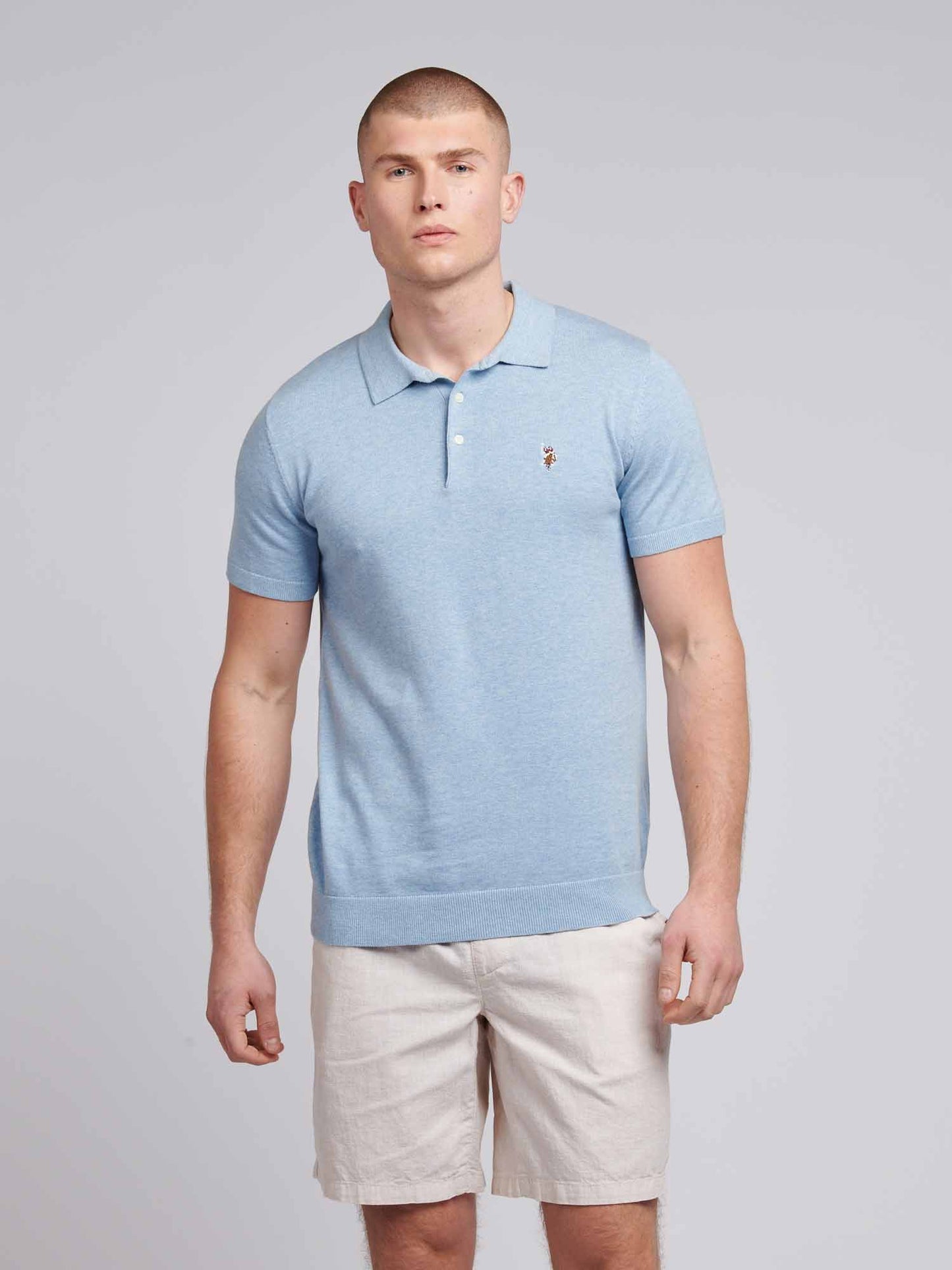 Mens Combed Cotton Polo Shirt in Parisian Blue Marl / Multi Coloured DHM