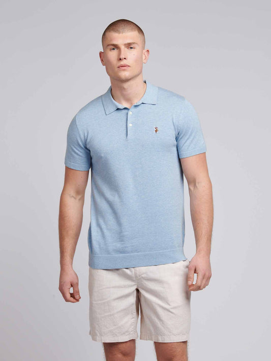 Mens Combed Cotton Polo Shirt in Parisian Blue Marl / Multi Coloured DHM