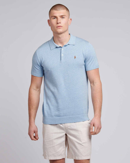 Mens Combed Cotton Polo Shirt in Parisian Blue Marl / Multi Coloured DHM