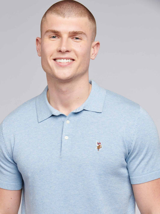 Mens Combed Cotton Polo Shirt in Parisian Blue Marl / Multi Coloured DHM