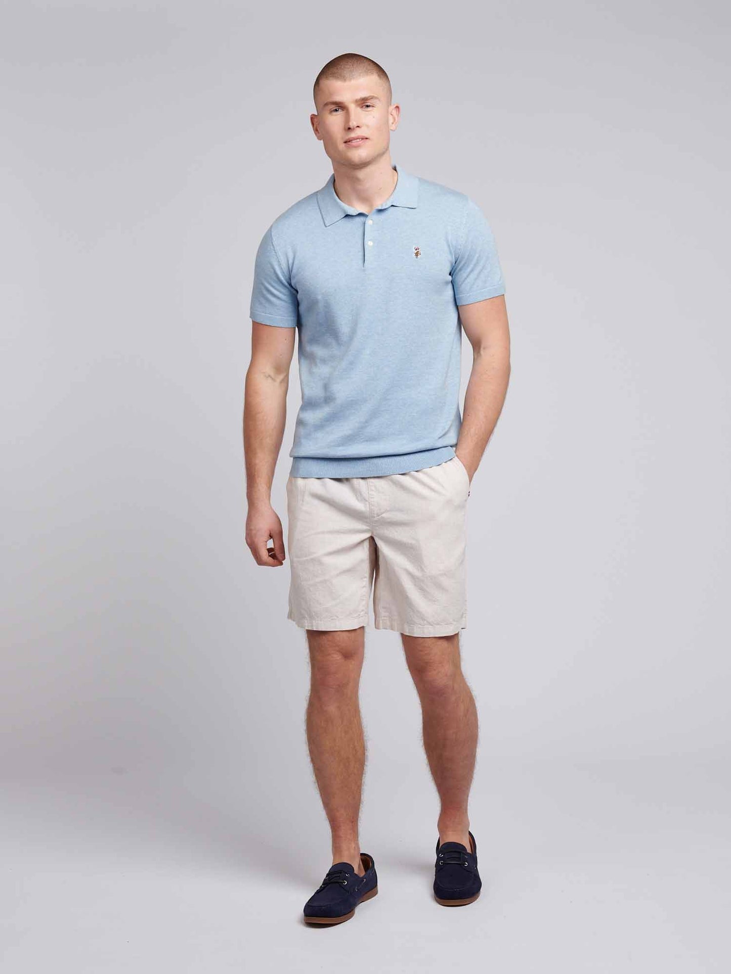 Mens Combed Cotton Polo Shirt in Parisian Blue Marl / Multi Coloured DHM