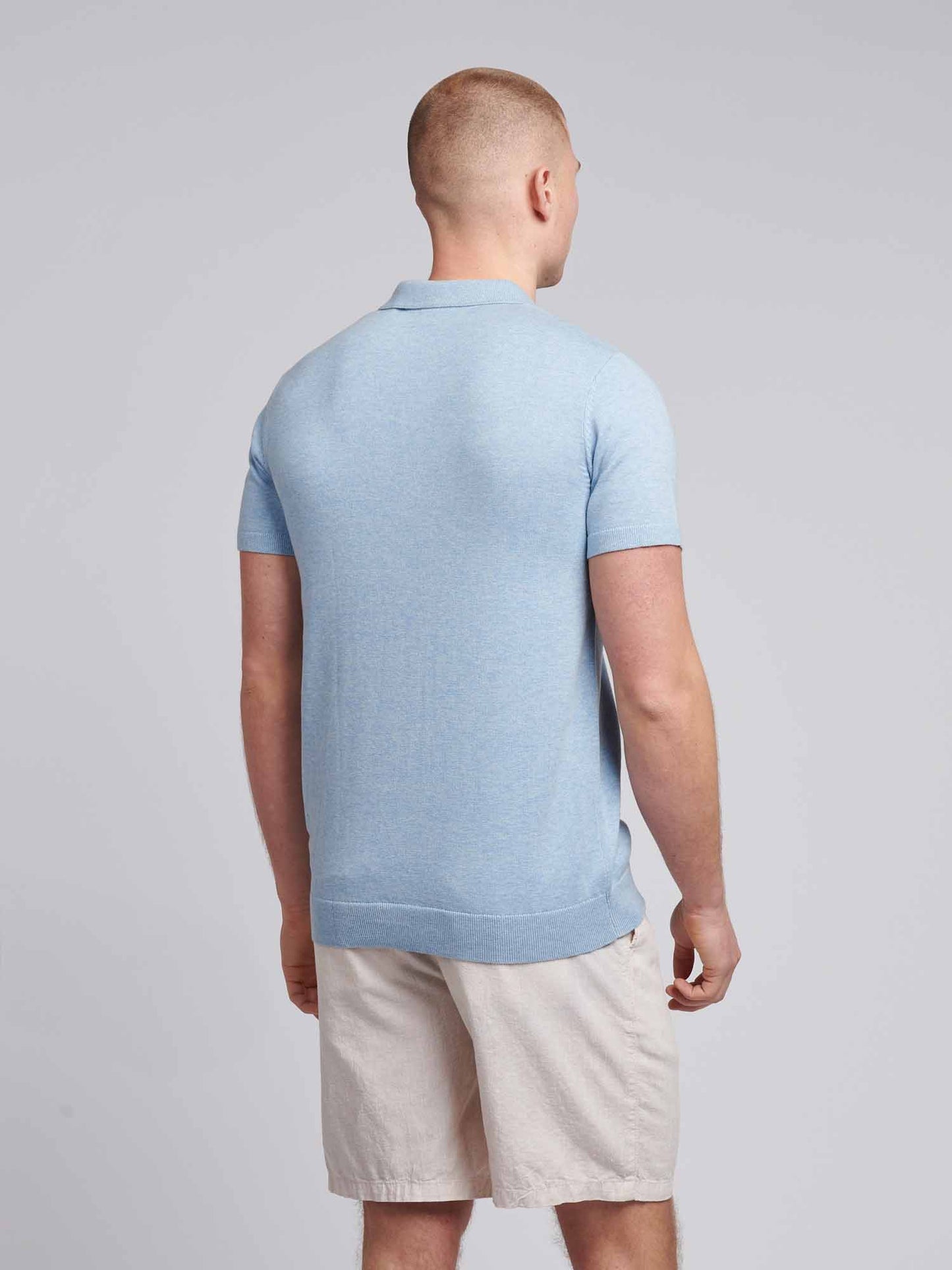 Mens Combed Cotton Polo Shirt in Parisian Blue Marl / Multi Coloured DHM