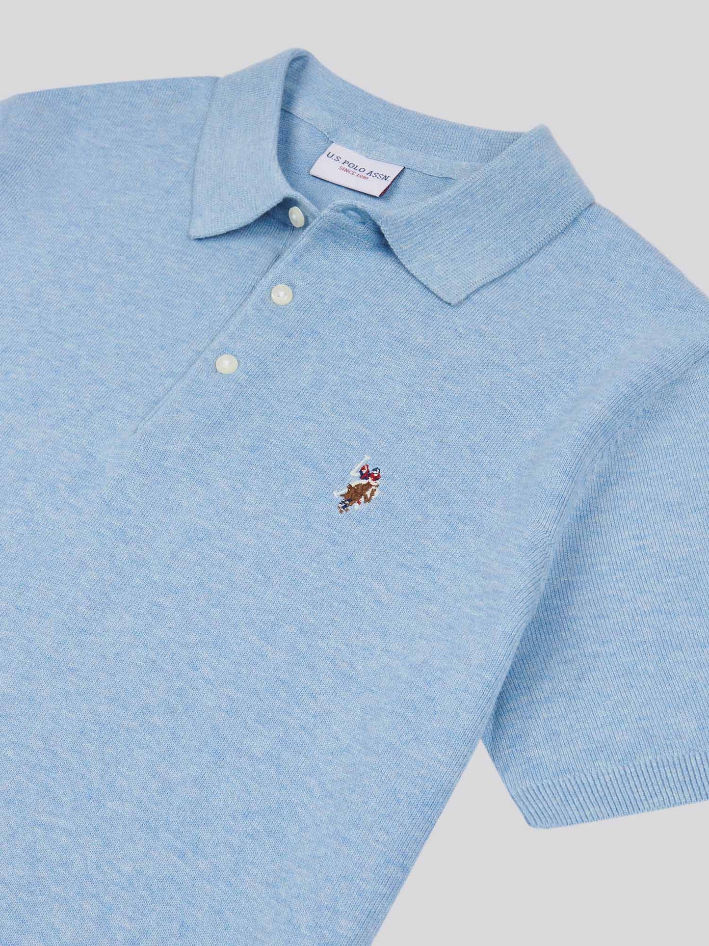 Mens Combed Cotton Polo Shirt in Parisian Blue Marl / Multi Coloured DHM