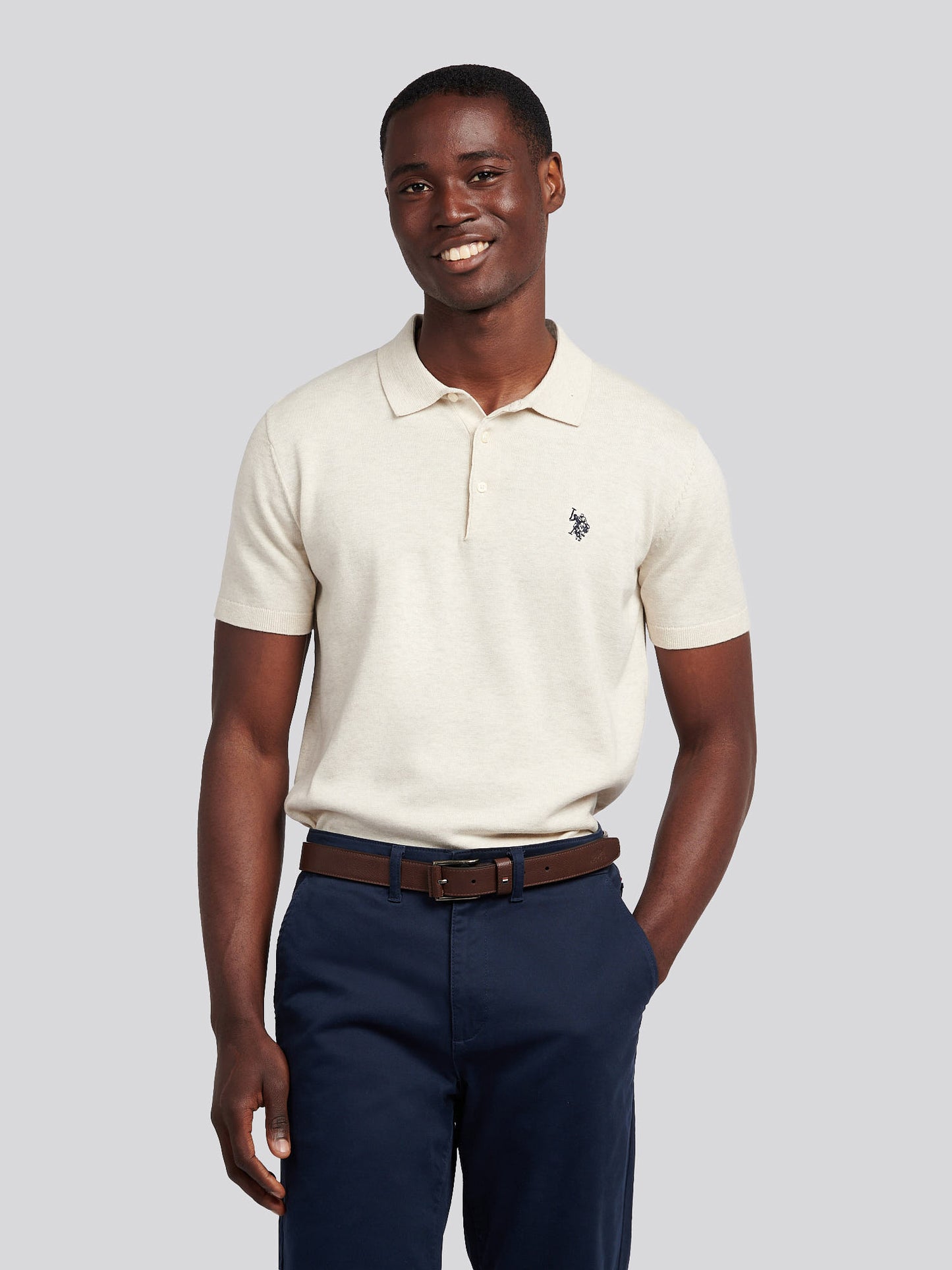 Mens Combed Cotton Polo Shirt in Birch Marl / Multi Coloured DHM