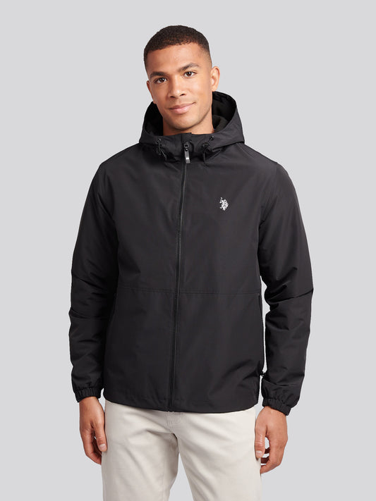 Mens Fleece Lined Windbreaker Jacket in Black Bright White DHM