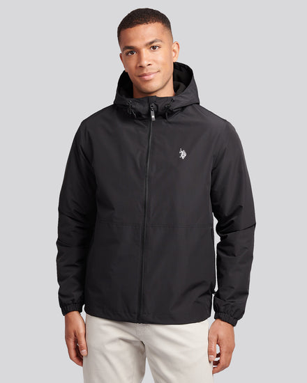 Mens Fleece Lined Windbreaker Jacket in Black Bright White DHM