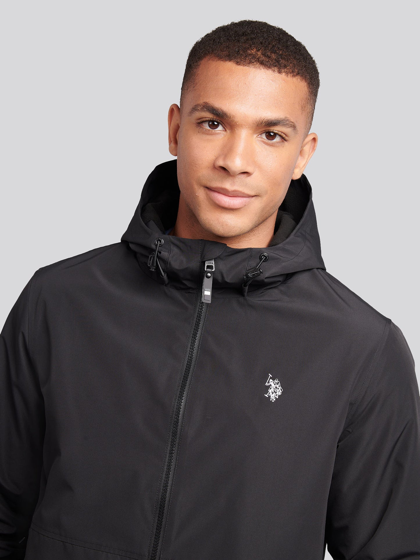 Mens Fleece Lined Windbreaker Jacket in Black Bright White DHM