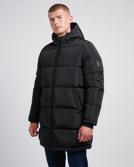 Mens Classic Longlined Puffer Jacket in Black