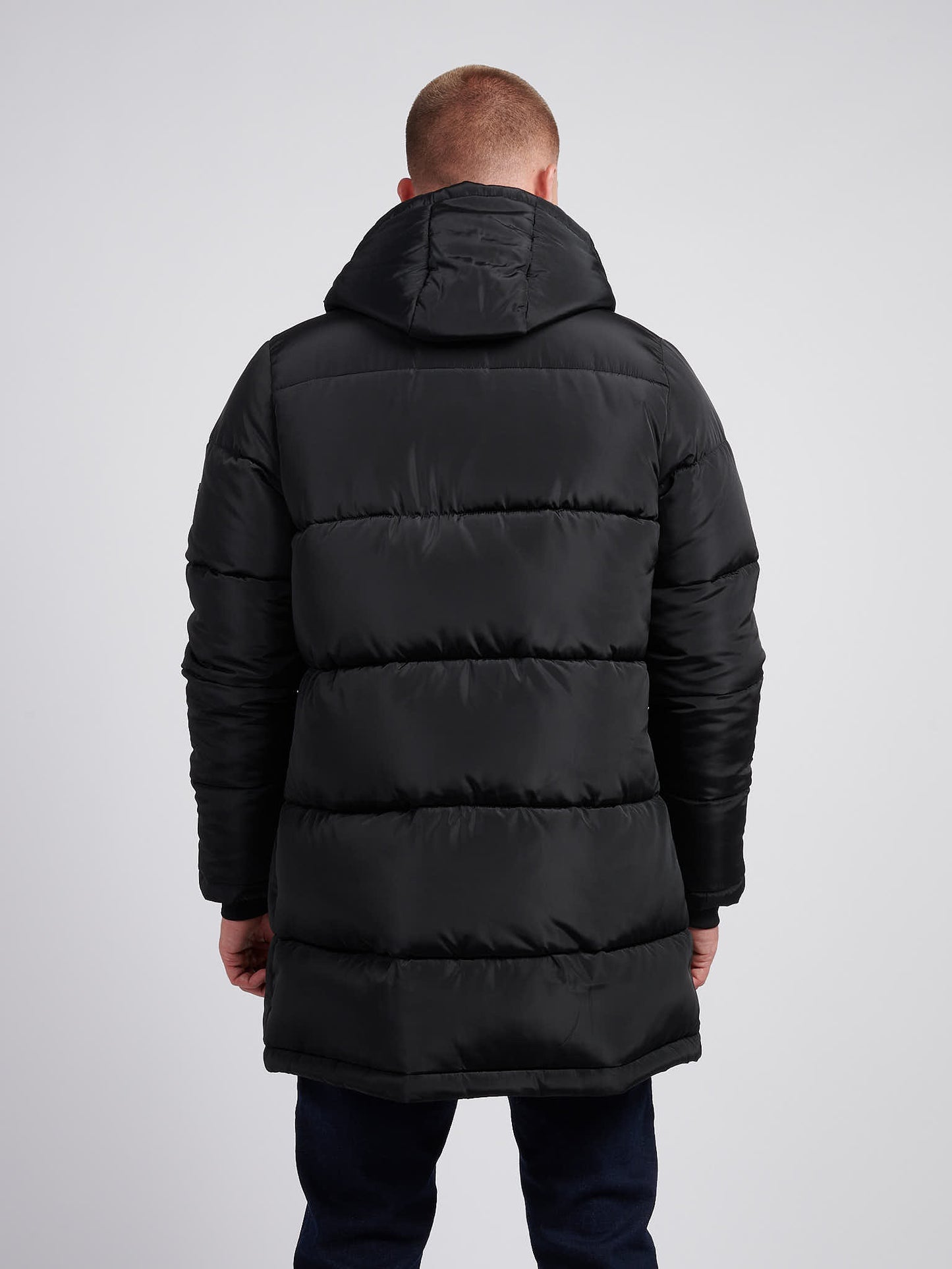Mens Classic Longlined Puffer Jacket in Black