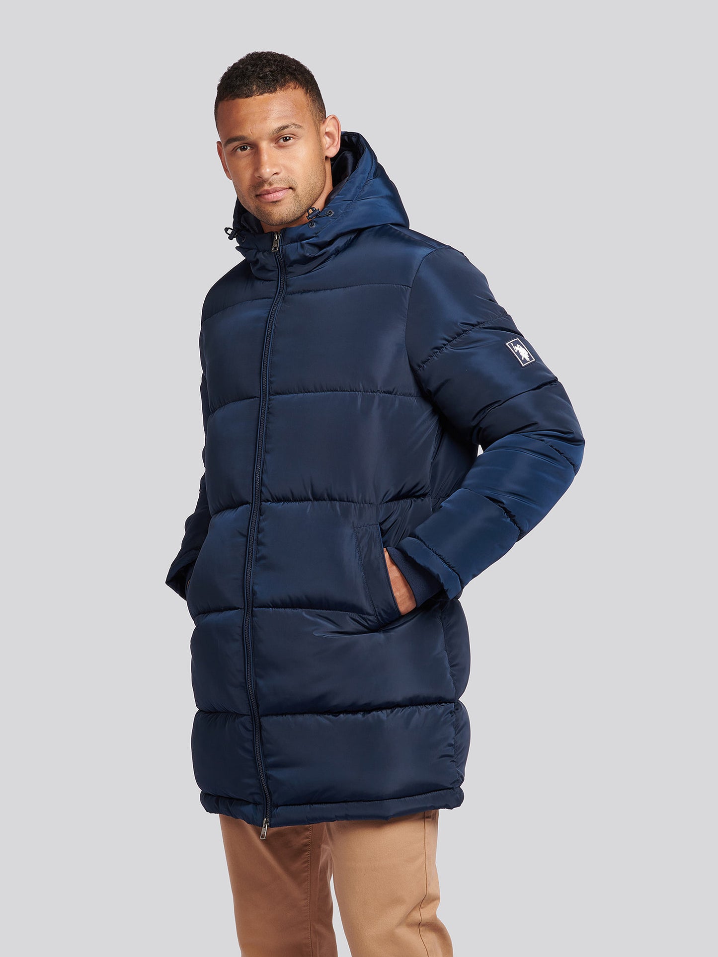 Mens Classic Longlined Puffer Jacket in Dark Sapphire Navy