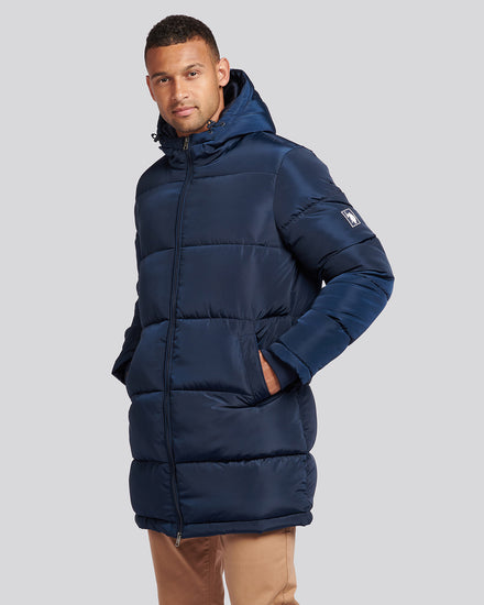 Mens Classic Longlined Puffer Jacket in Dark Sapphire Navy