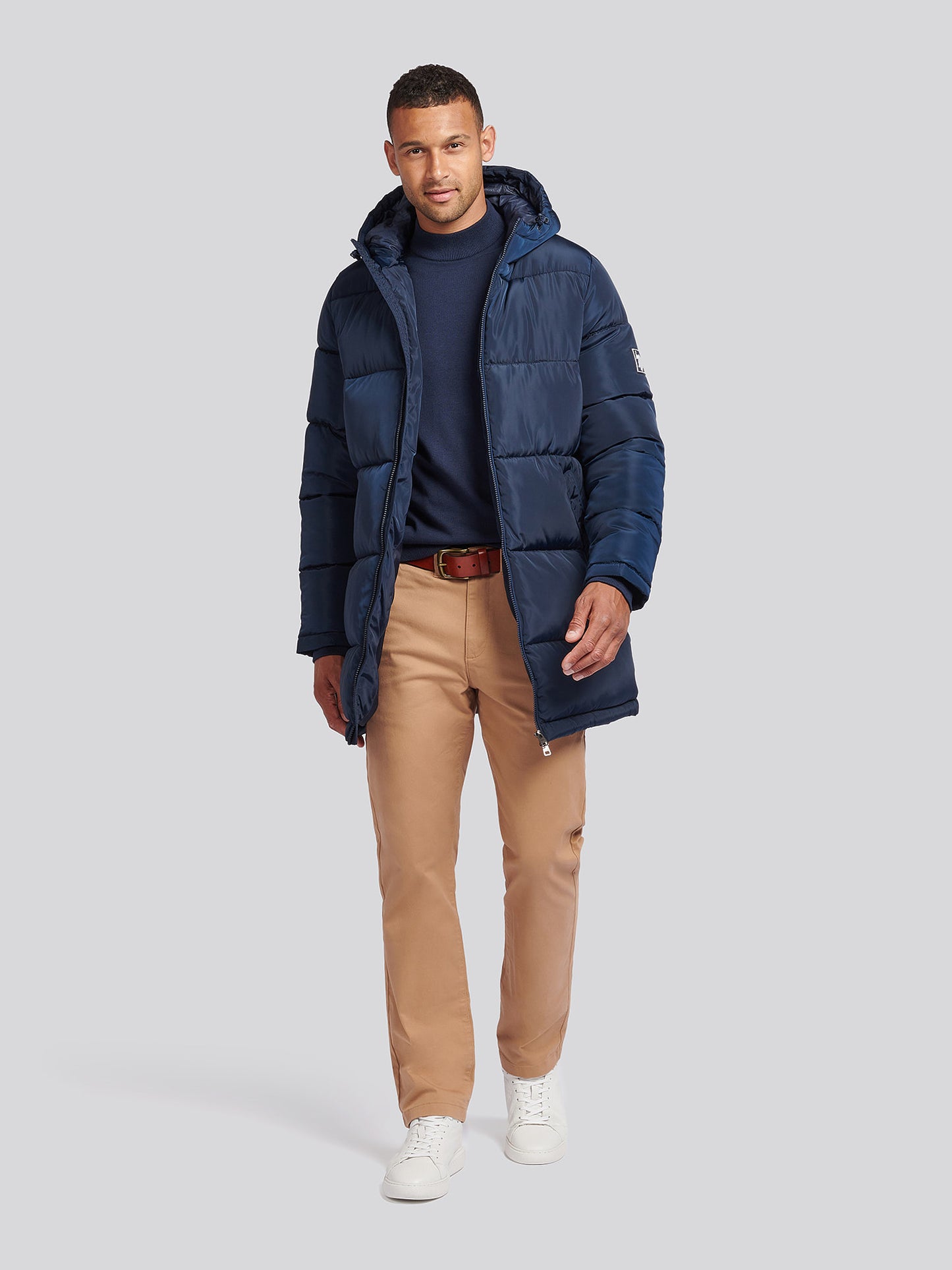Mens Classic Longlined Puffer Jacket in Dark Sapphire Navy