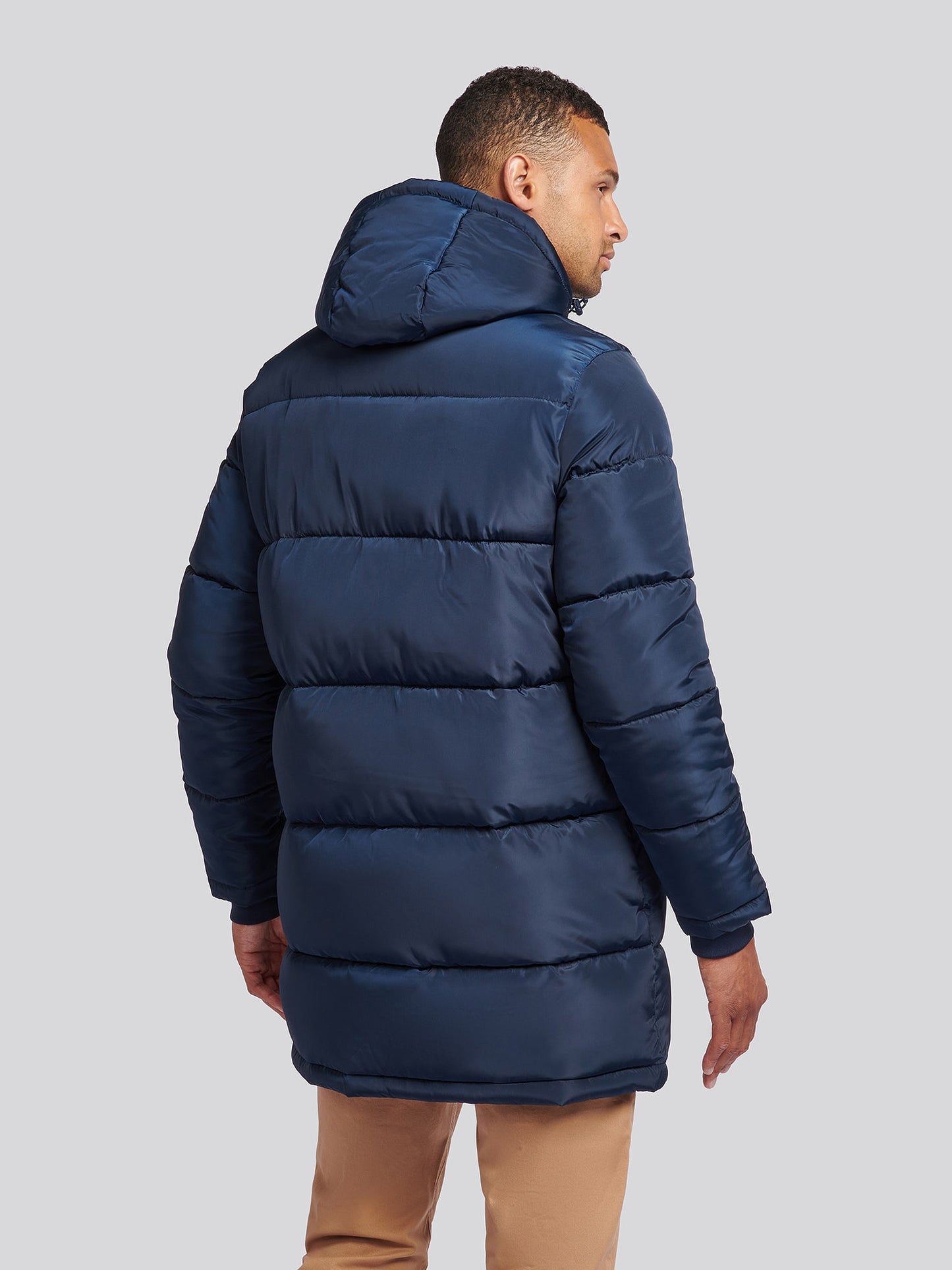 Mens Classic Longlined Puffer Jacket in Dark Sapphire Navy