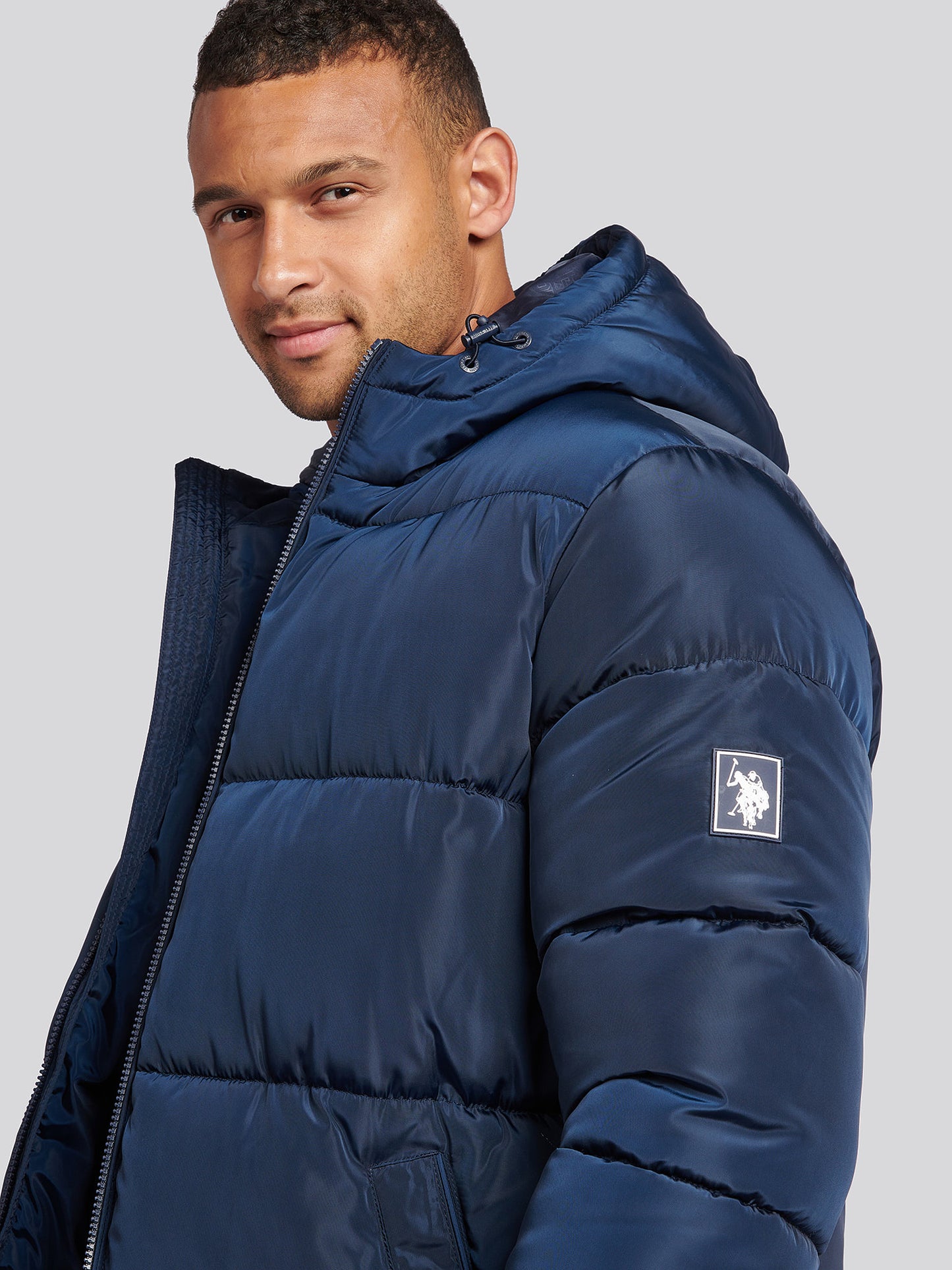 Mens Classic Longlined Puffer Jacket in Dark Sapphire Navy