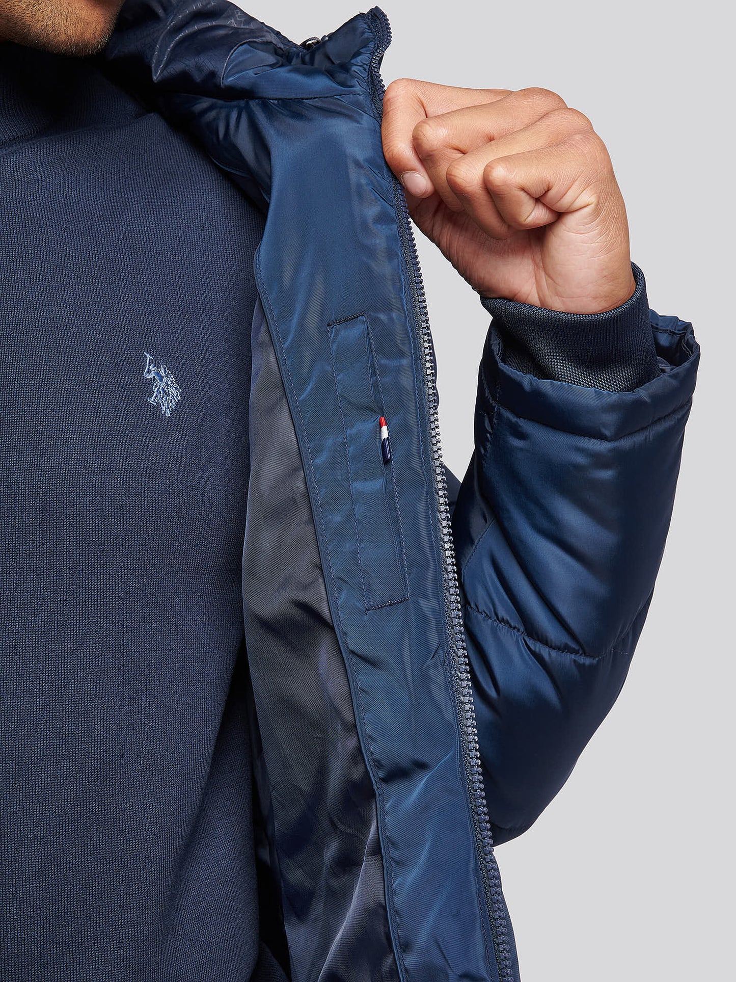 Mens Classic Longlined Puffer Jacket in Dark Sapphire Navy