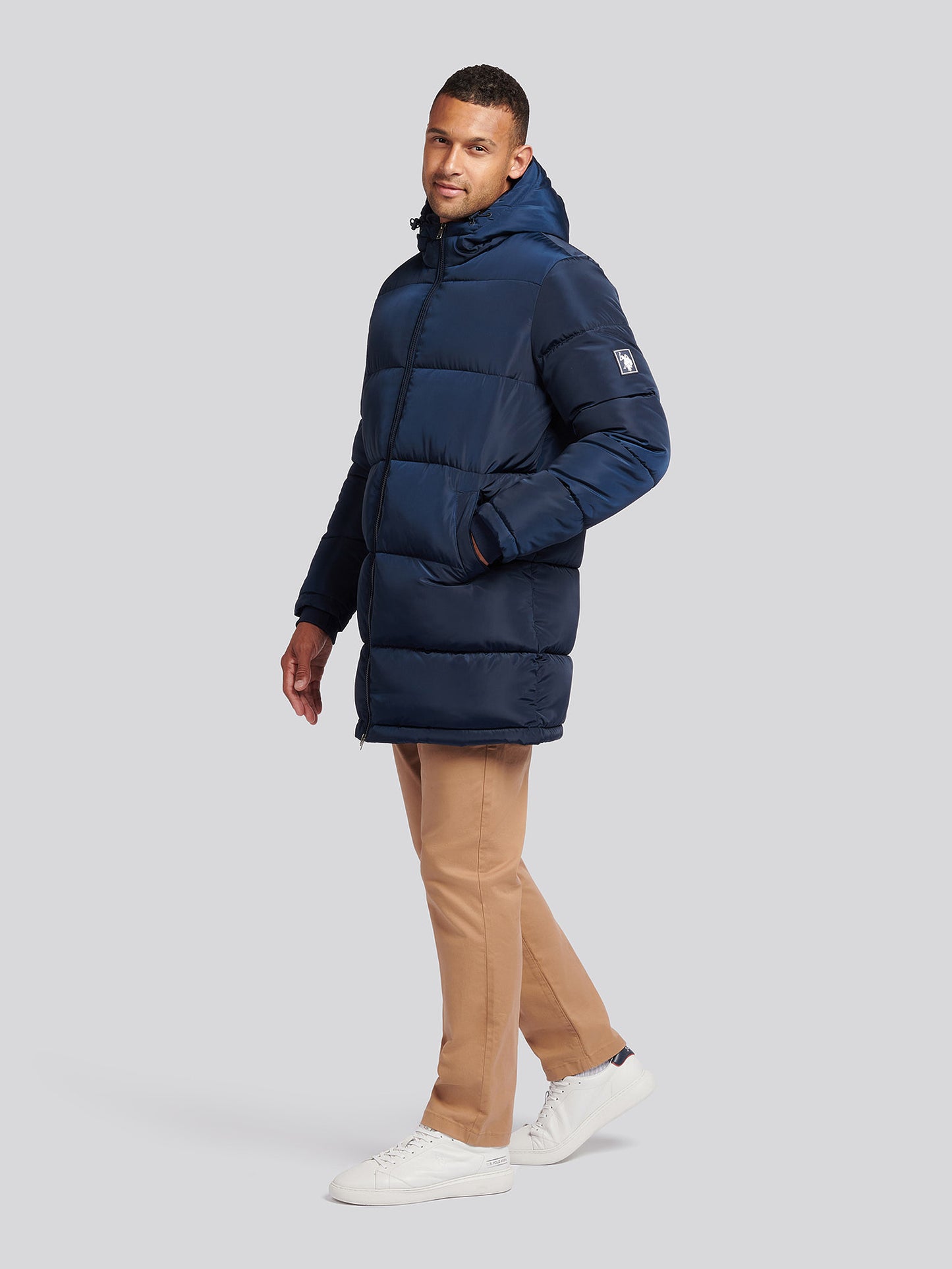 Mens Classic Longlined Puffer Jacket in Dark Sapphire Navy