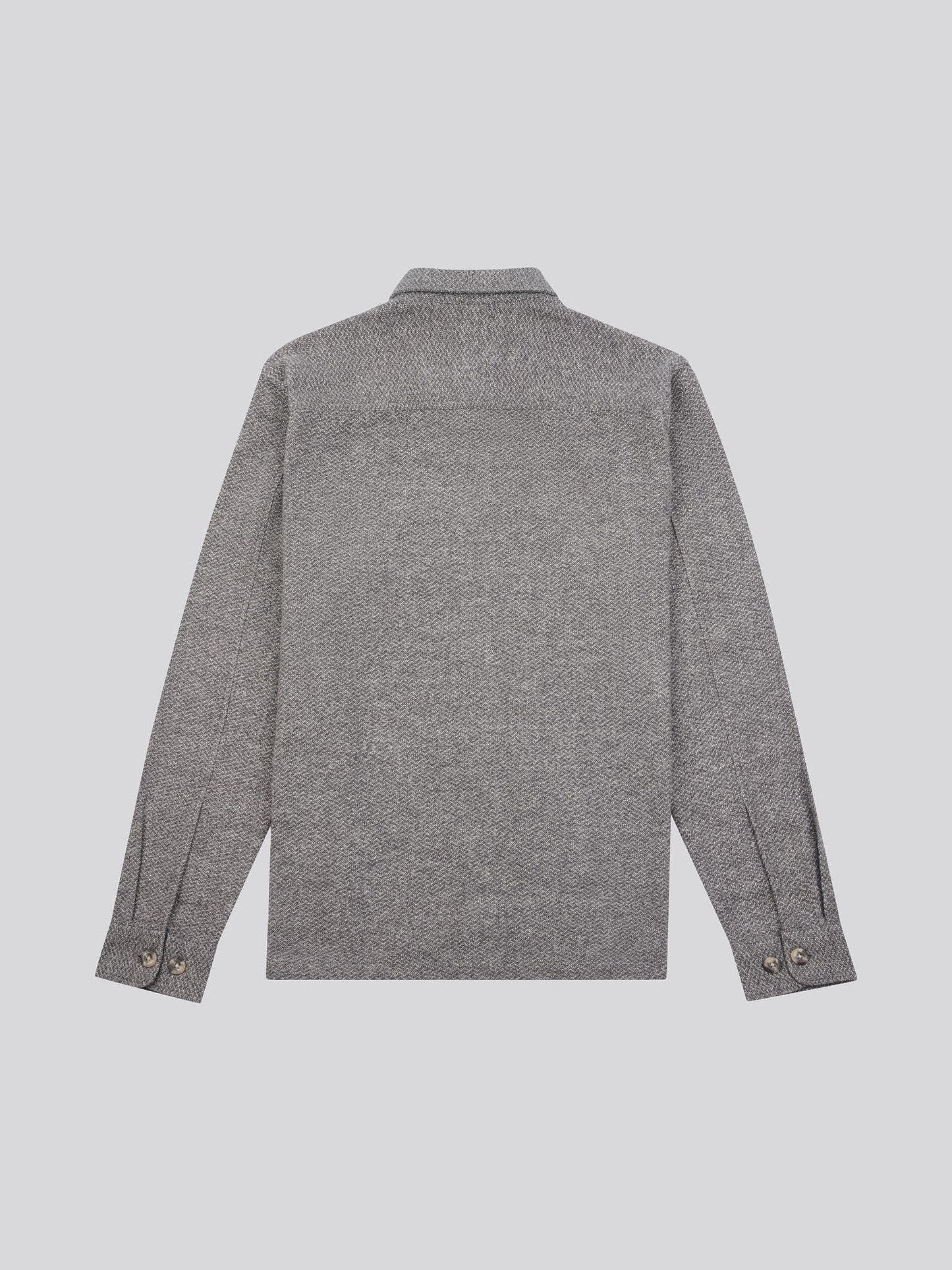 Mens Textured Herringbone Cotton Shirt in Mid Grey Marl