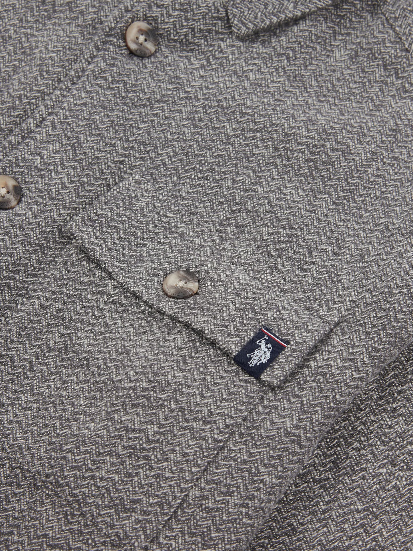 Mens Textured Herringbone Cotton Shirt in Mid Grey Marl