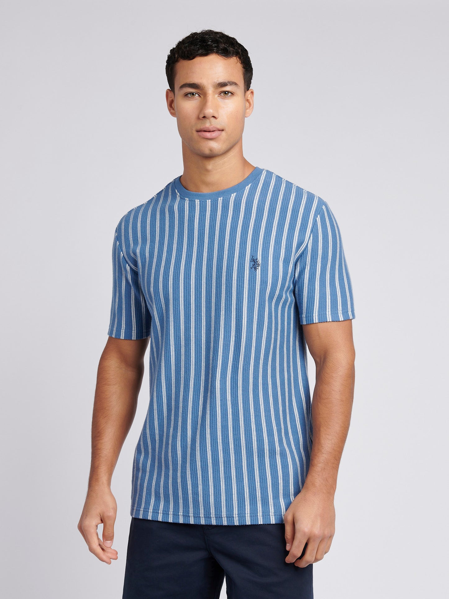 Mens Vertical Textured T-Shirt in Blue Horizon