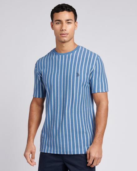 Mens Vertical Textured T-Shirt in Blue Horizon