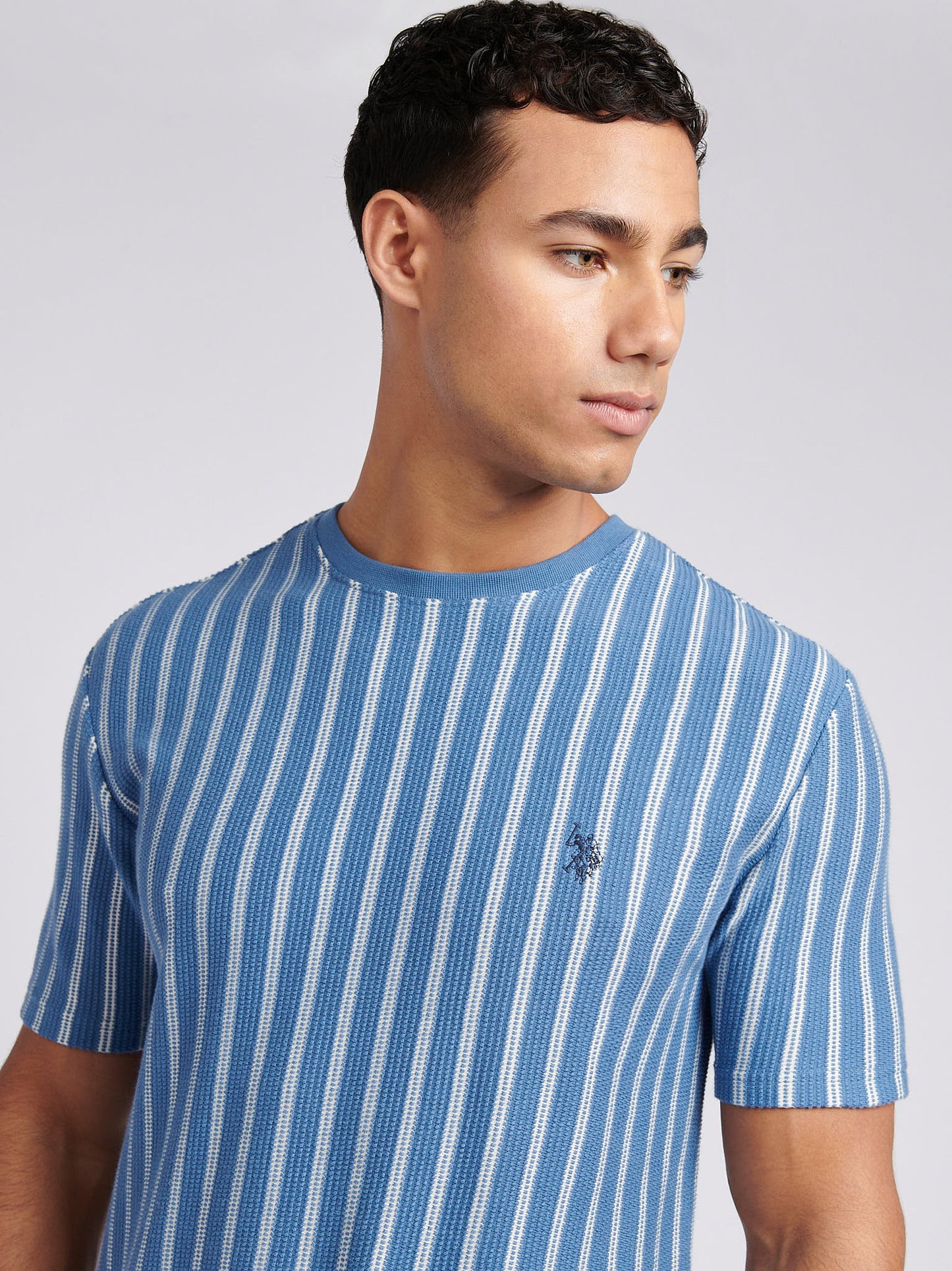 Mens Vertical Textured T-Shirt in Blue Horizon