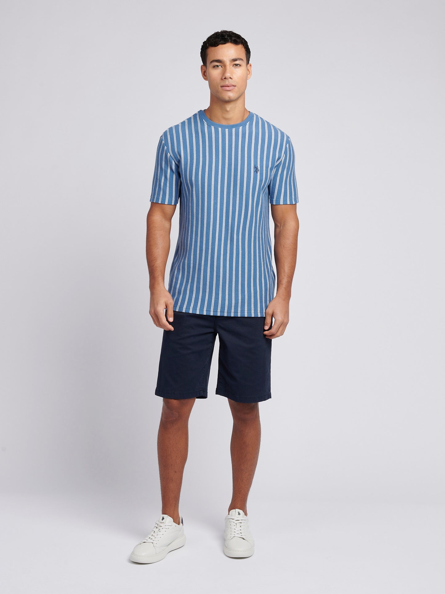 Mens Vertical Textured T-Shirt in Blue Horizon