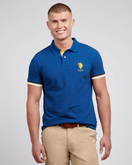 Mens Pop Colour Pique Polo Shirt in Navy Peony