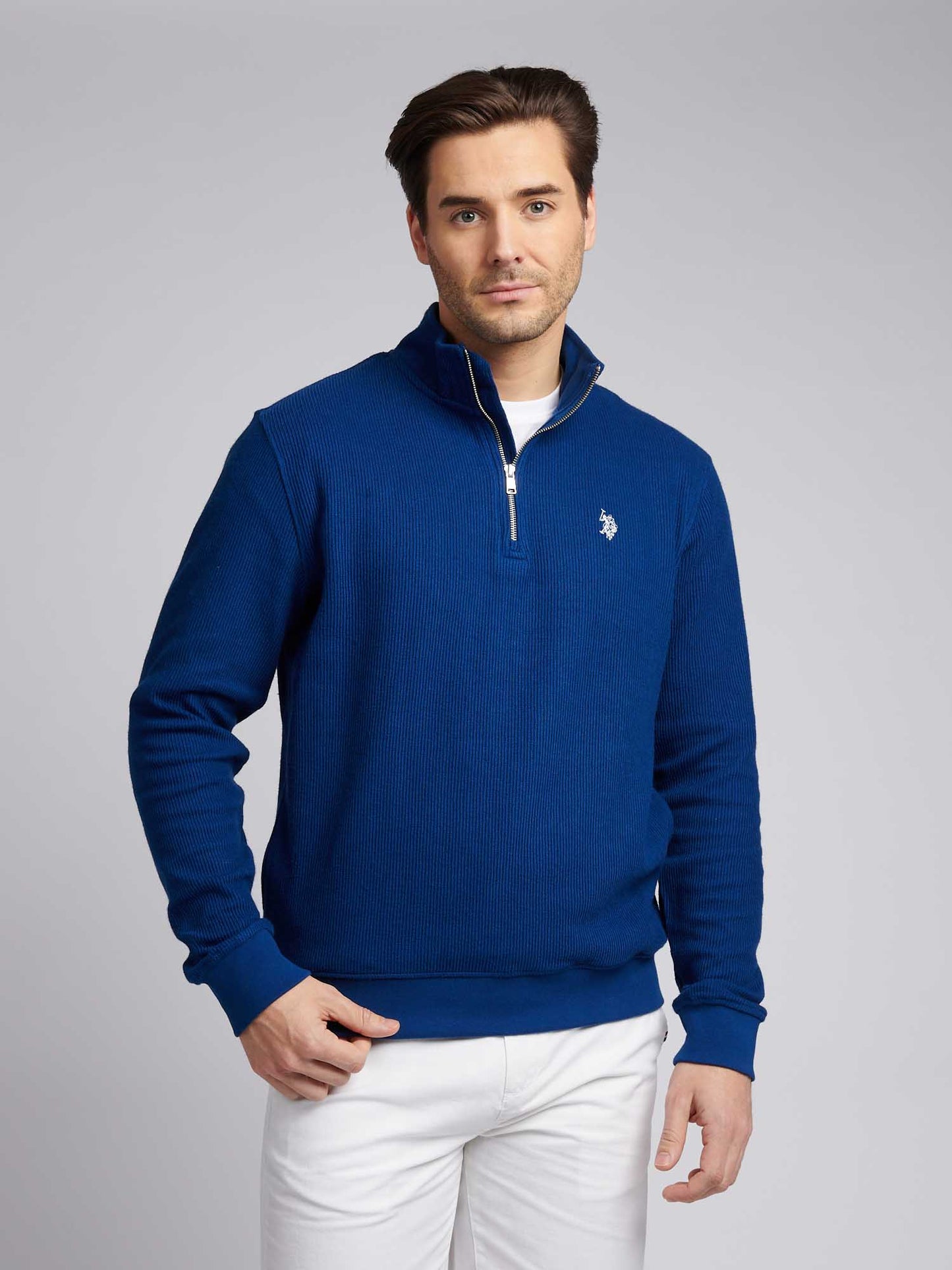 Mens French Rib ¼ Zip Sweatshirt in Navy Peony