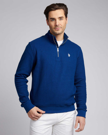 Mens French Rib ¼ Zip Sweatshirt in Navy Peony