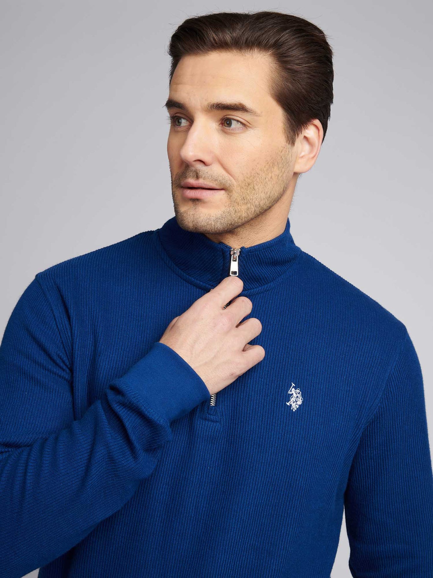 Mens French Rib ¼ Zip Sweatshirt in Navy Peony