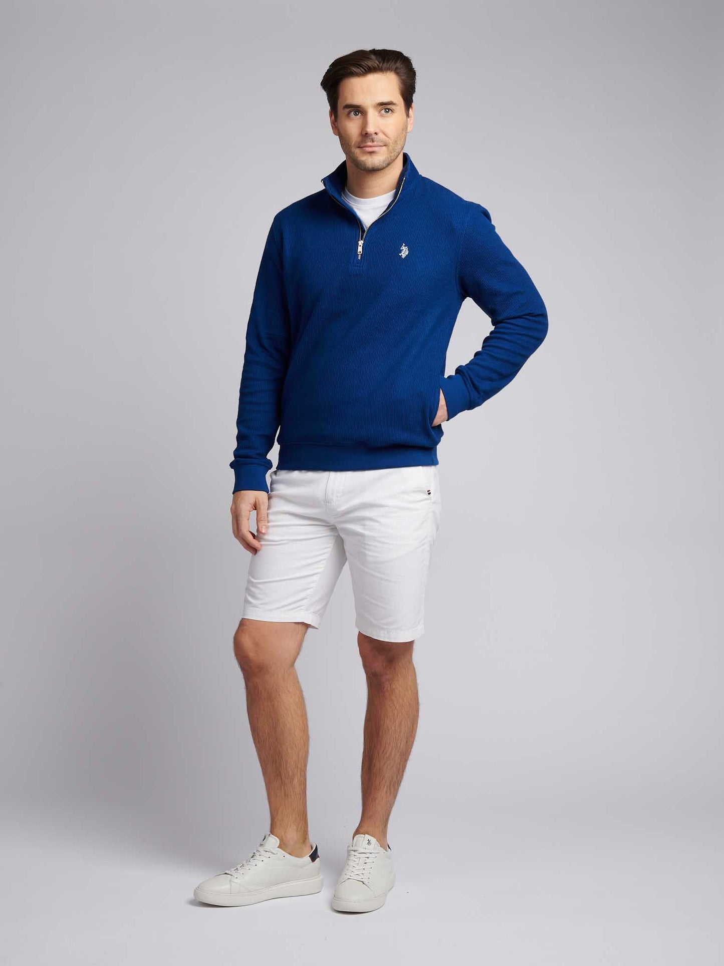 Mens French Rib ¼ Zip Sweatshirt in Navy Peony