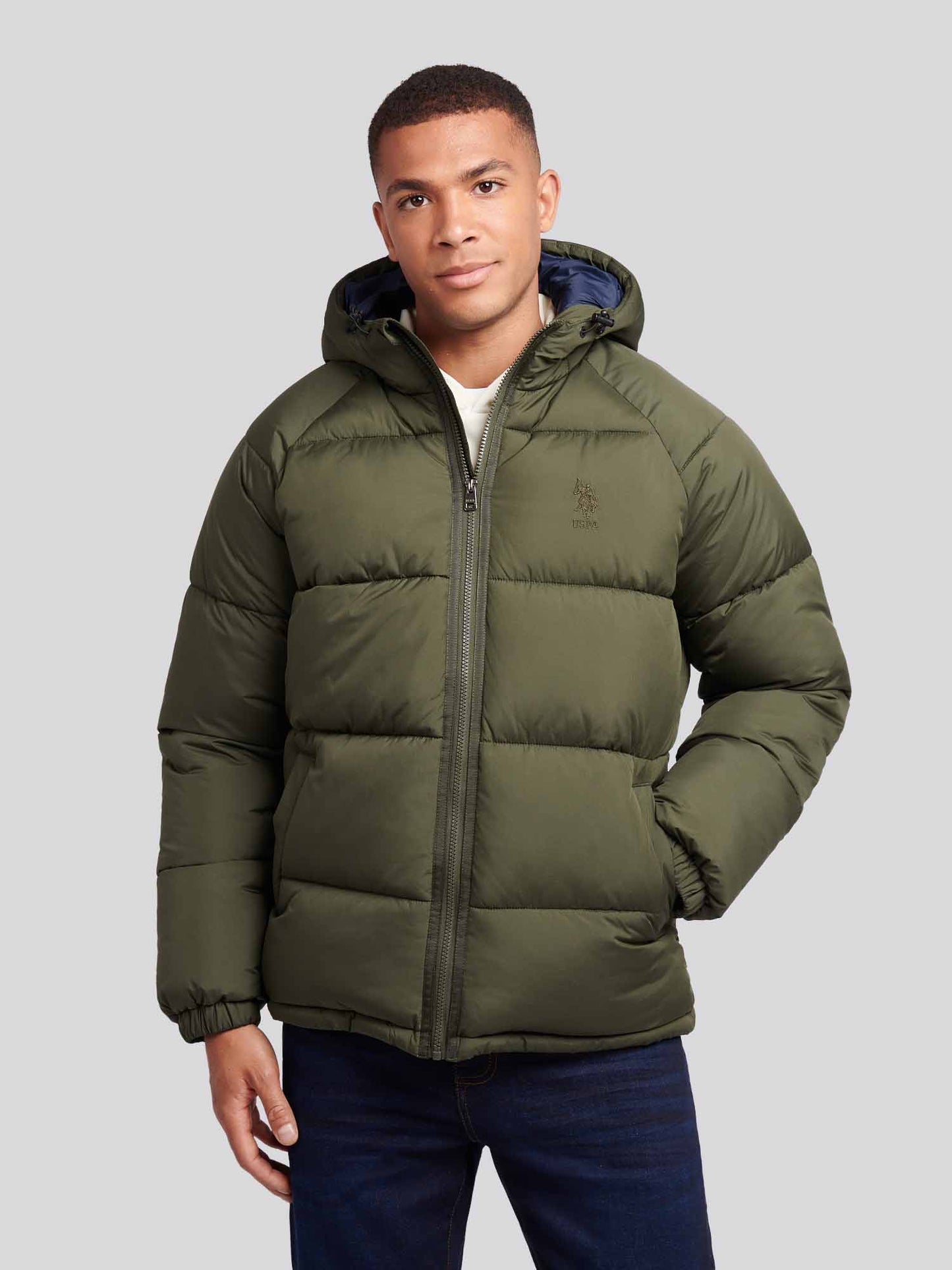 Mens Ripstop Hooded Puffer Jacket in Forest Night