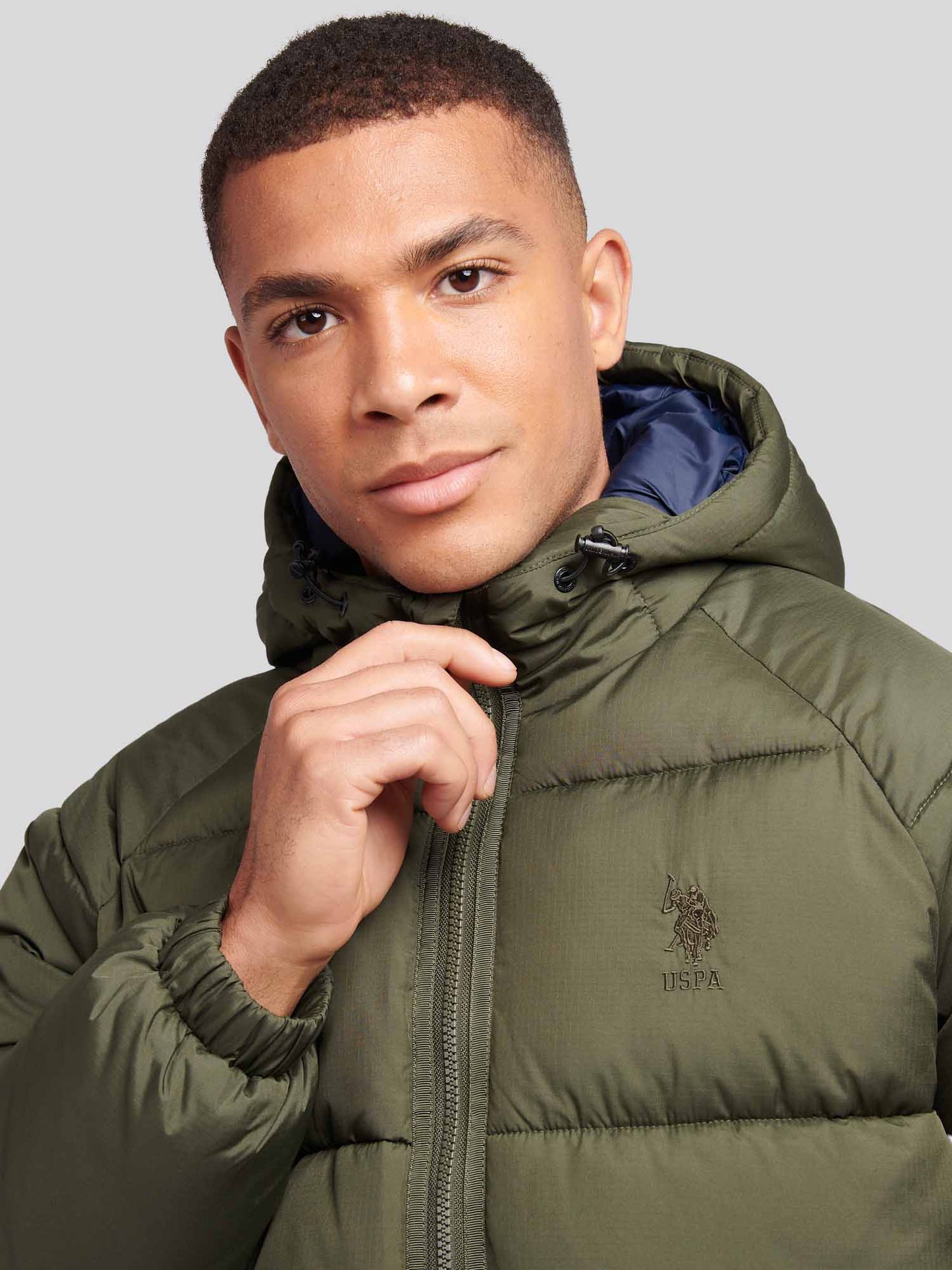 Mens Ripstop Hooded Puffer Jacket in Forest Night