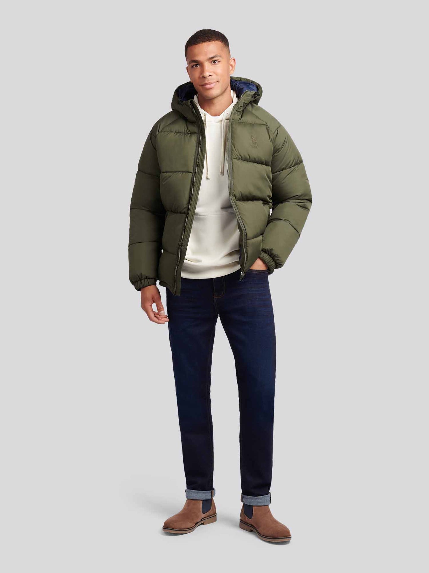 Mens Ripstop Hooded Puffer Jacket in Forest Night