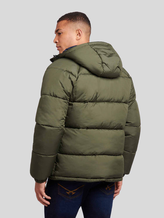 Mens Ripstop Hooded Puffer Jacket in Forest Night