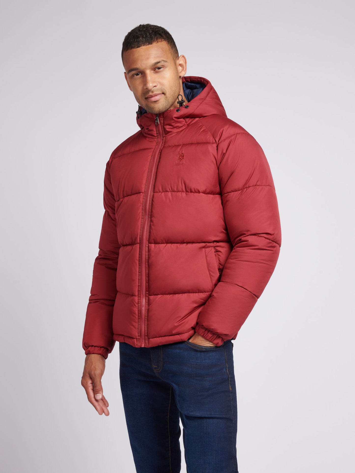 Mens Ripstop Hooded Puffer Jacket in Tibetan Red