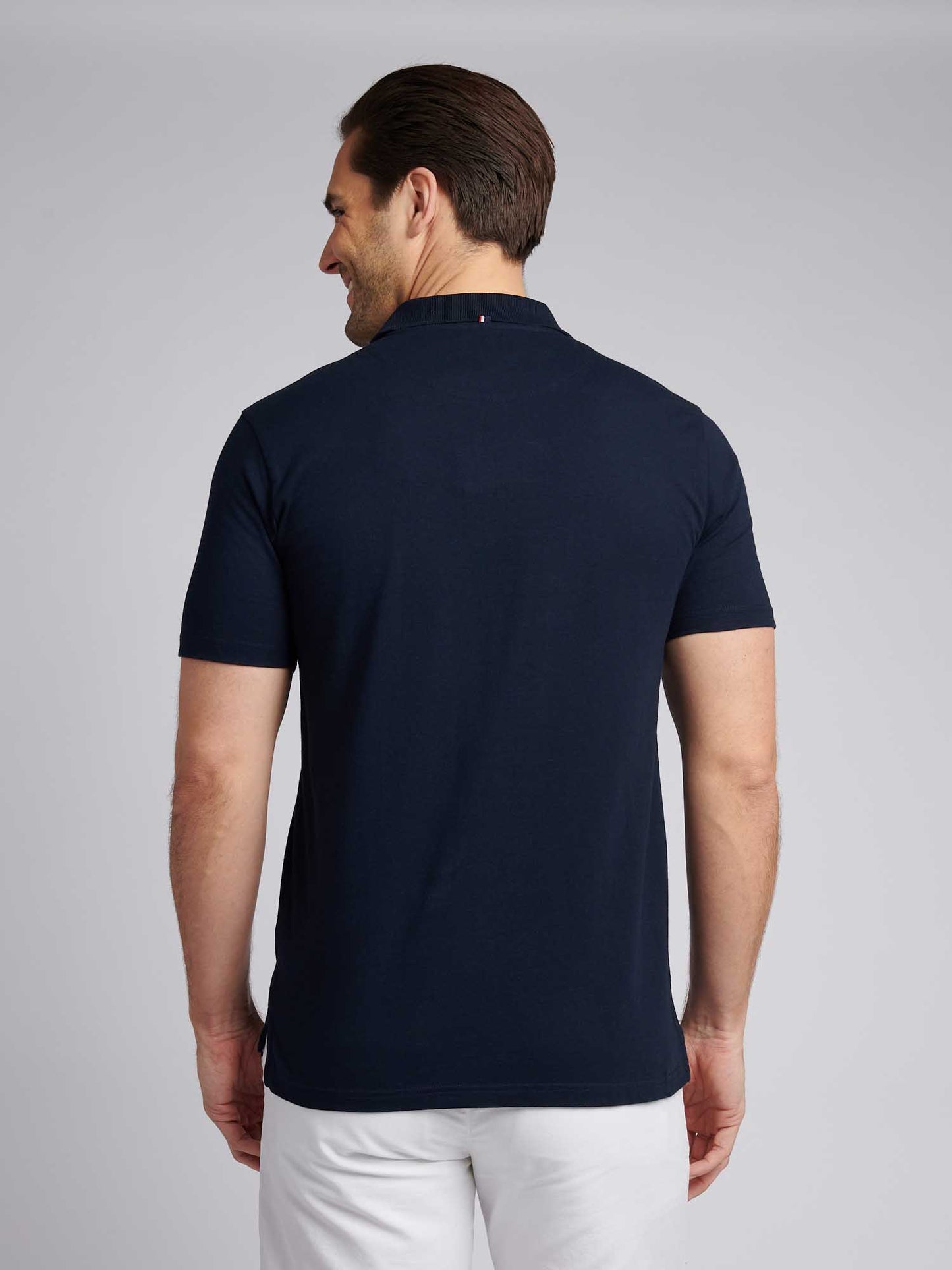 Mens Double Horsemen Jersey Polo Shirt in Dark Sapphire Navy / Moonlight Blue DHM