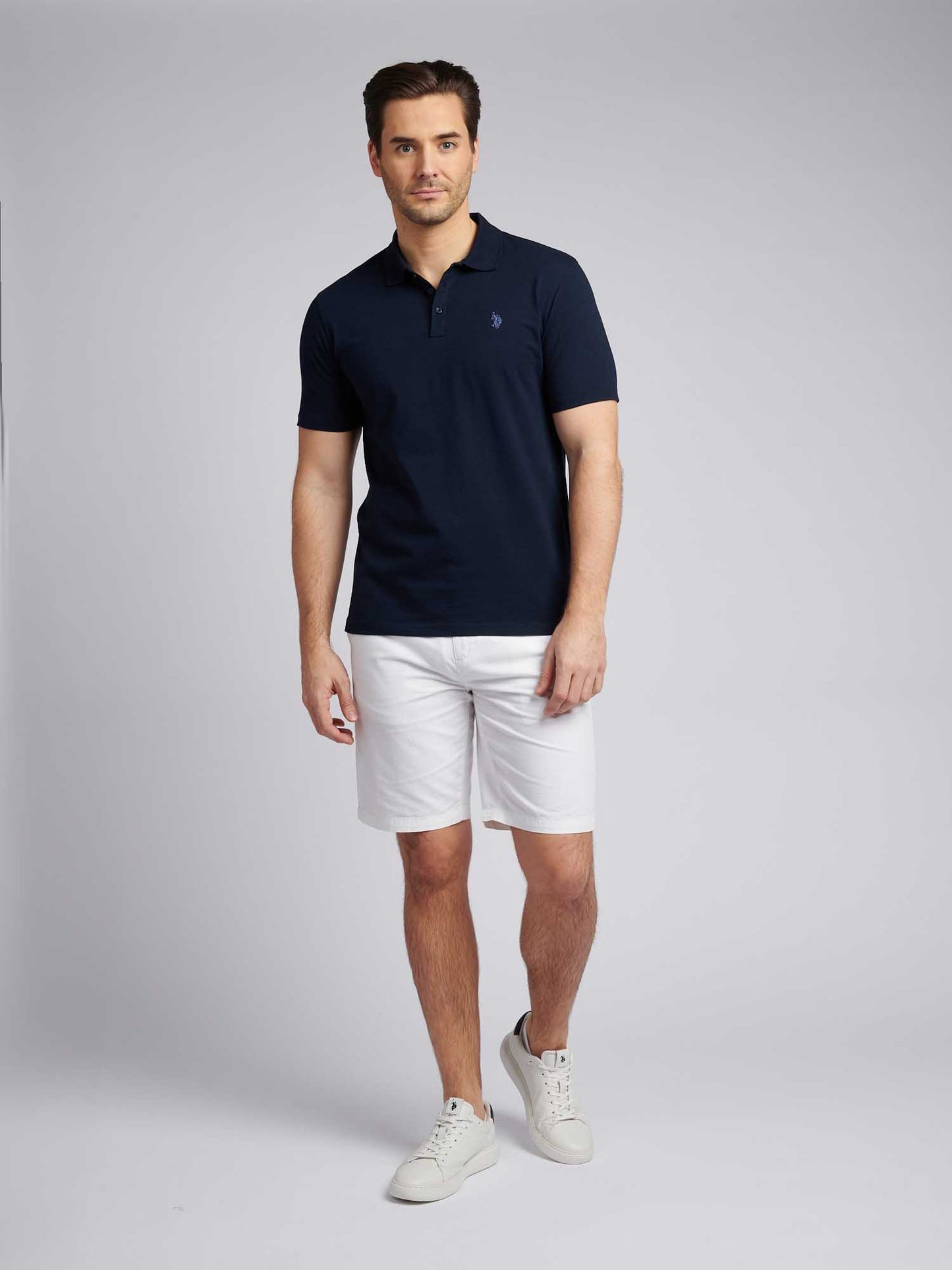 Mens Double Horsemen Jersey Polo Shirt in Dark Sapphire Navy / Moonlight Blue DHM