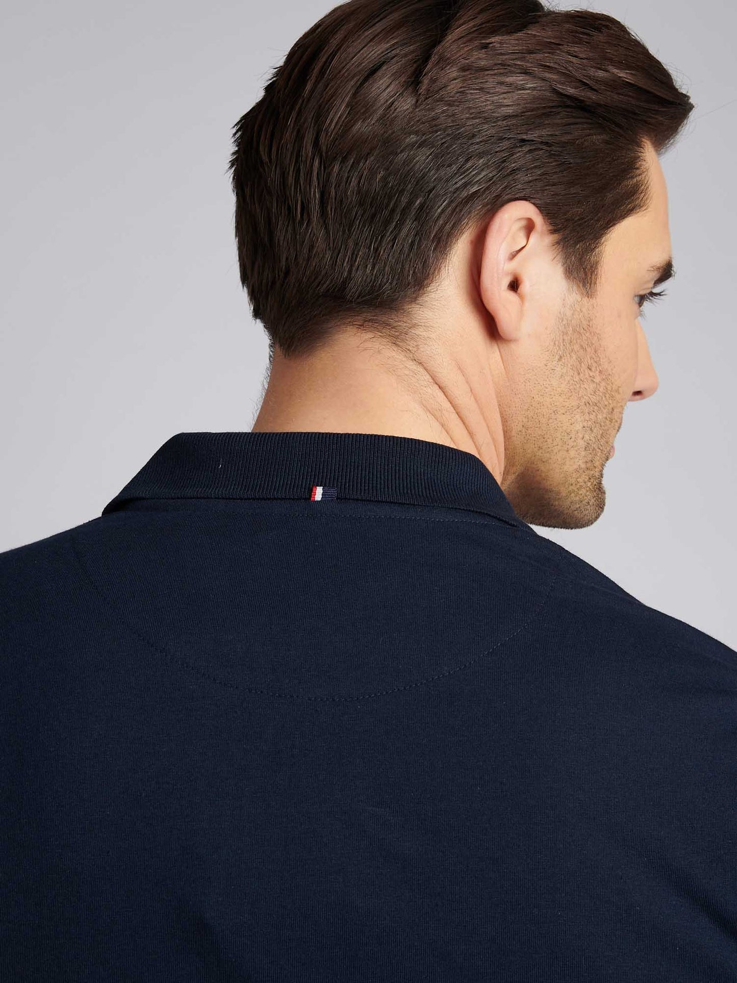 Mens Double Horsemen Jersey Polo Shirt in Dark Sapphire Navy / Moonlight Blue DHM