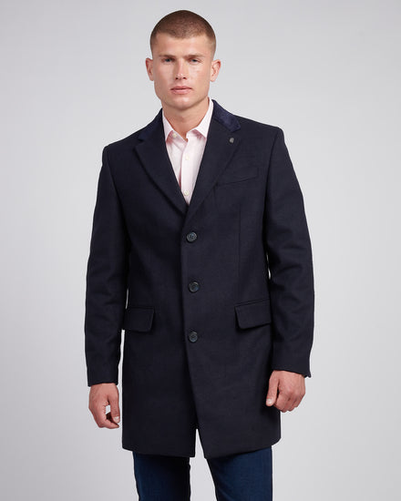 Mens Notch Overcoat in Dark Sapphire Navy