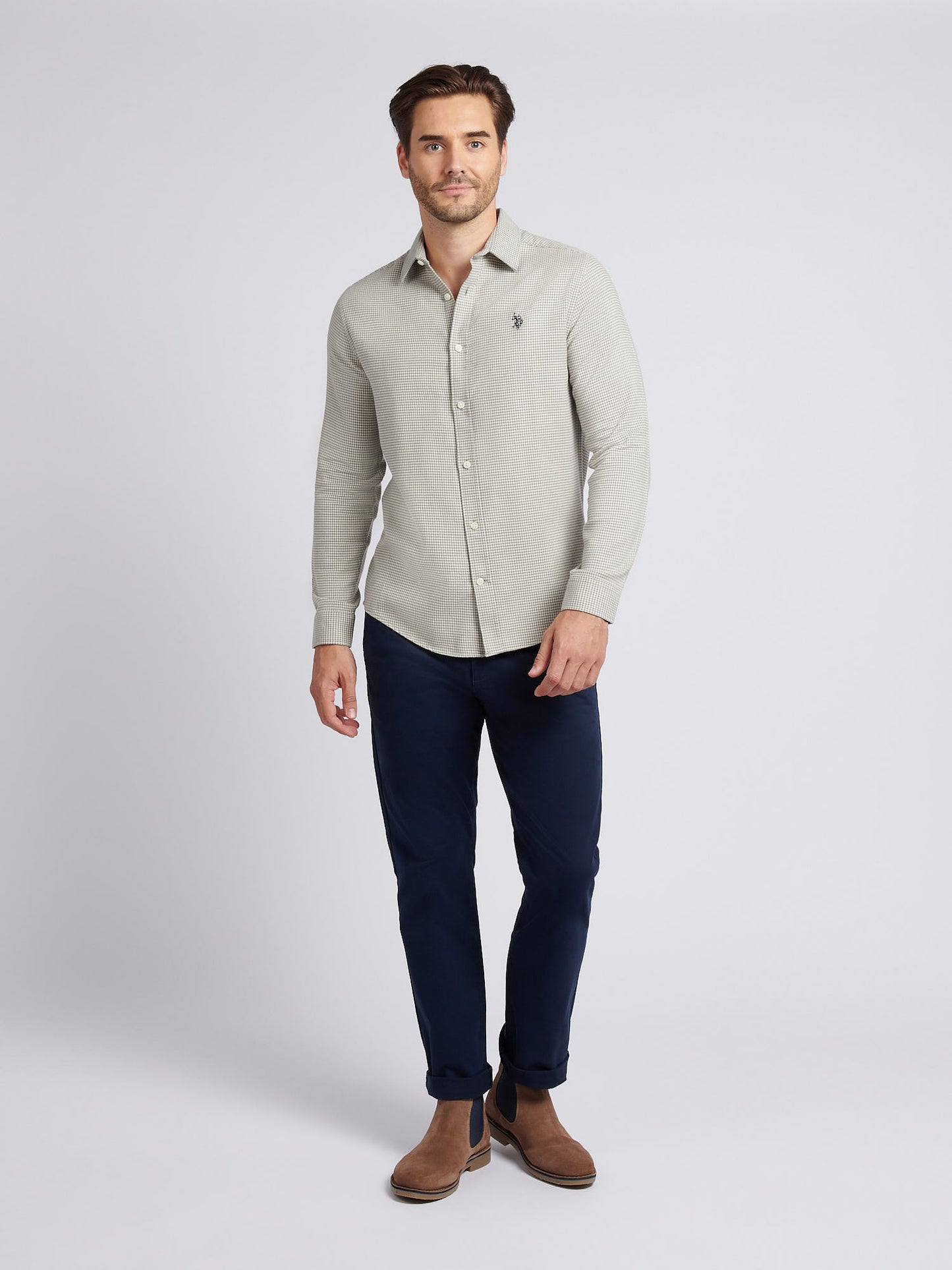 Mens Mini Houndstooth Shirt in Mid Grey Marl