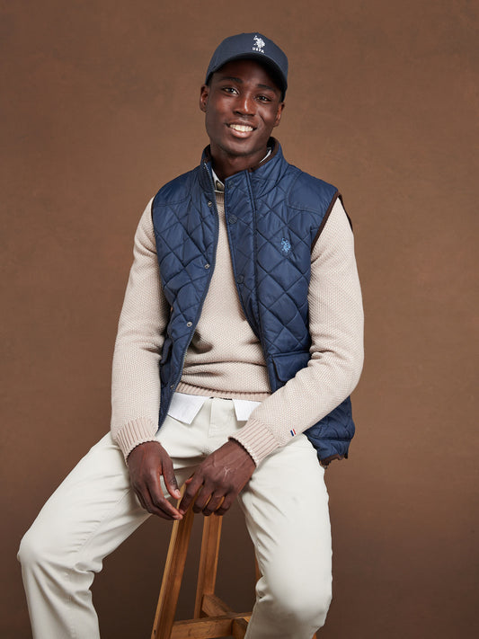 Mens Quilted Hacking Gilet in Navy Blue