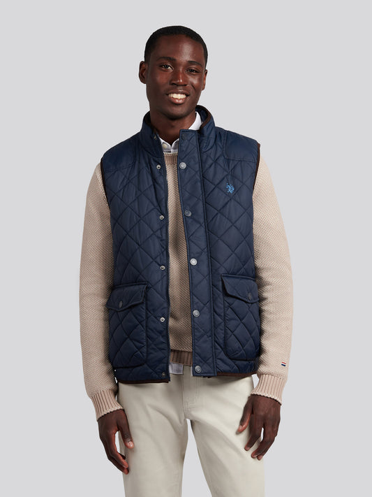 Mens Quilted Hacking Gilet in Navy Blue
