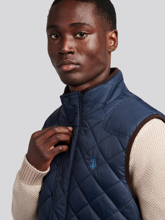 Mens Quilted Hacking Gilet in Navy Blue