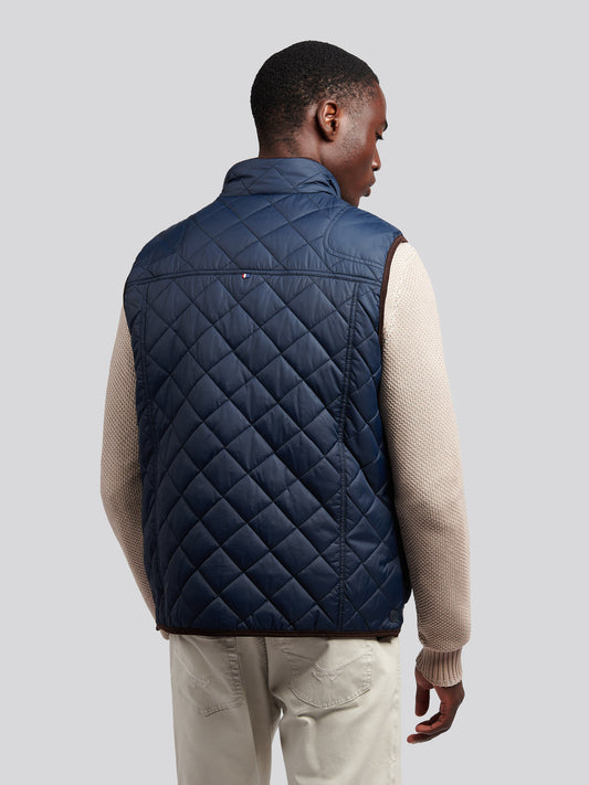 Mens Quilted Hacking Gilet in Navy Blue